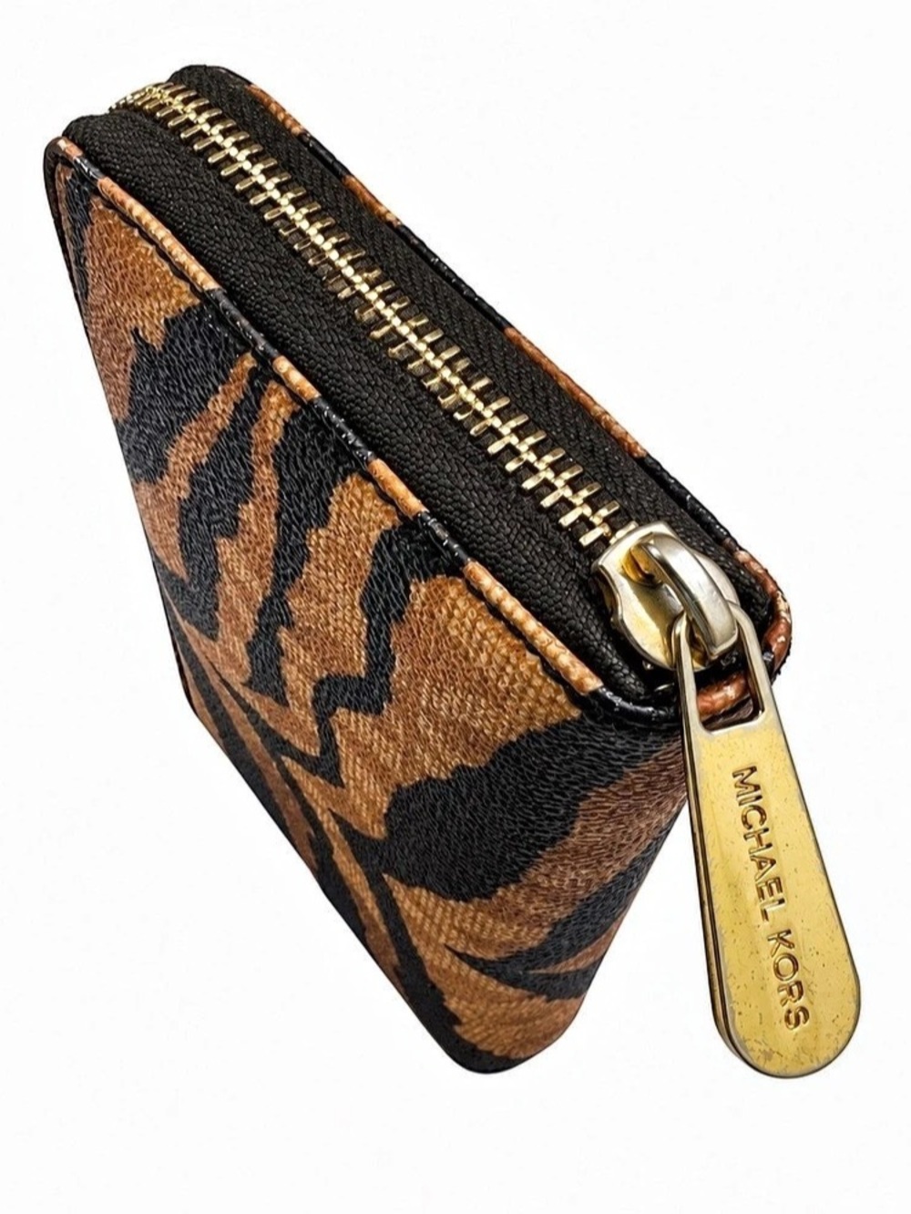 Michael Kors Tiger Stripe Zip Around Wallet Y2K Animal Print Brown Black - Picture 3 of 12